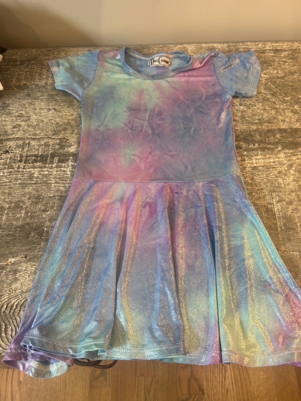 Dori Creations Girls' Shimmery Pastel Tie-Dye Skater Dress - Blue/Purple